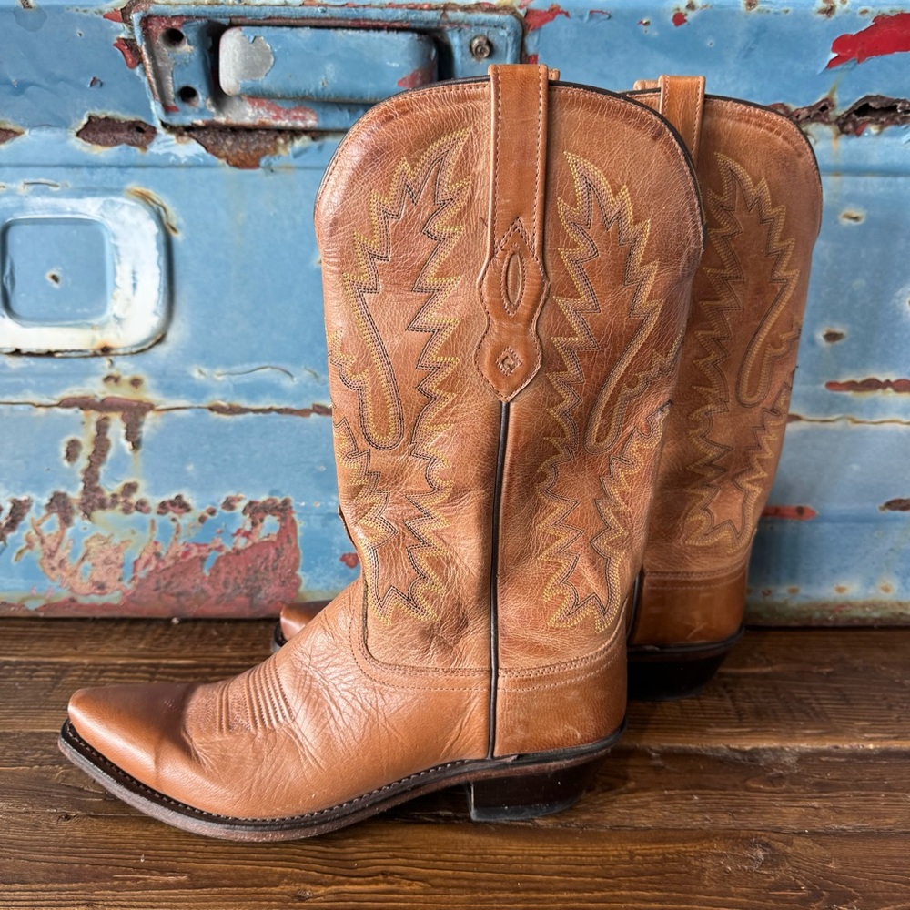 Old West Leather Western Boots | camel cognac brown | size 8.5 | snip toe - Picture 1 of 10